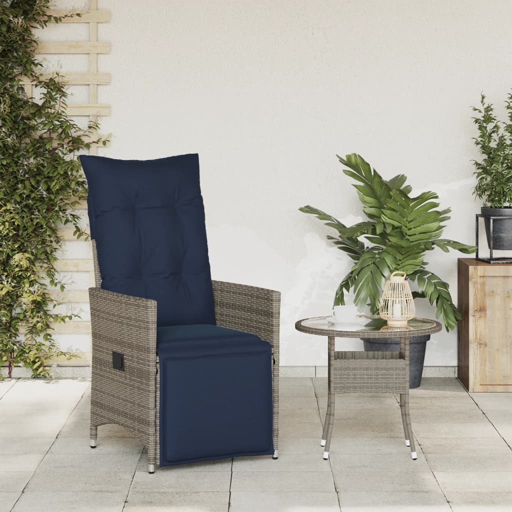 Sedia da giardino reclinabile con cuscini grigia in polyrattan - homemem39