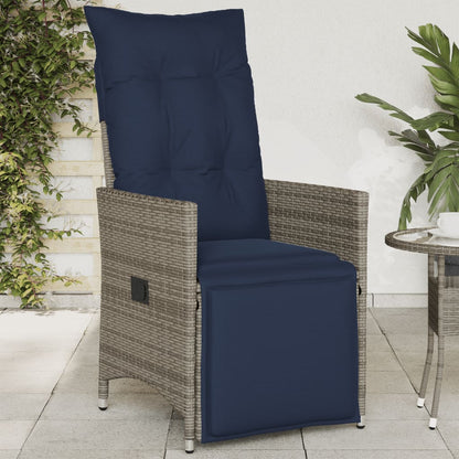 Sedia da giardino reclinabile con cuscini grigia in polyrattan - homemem39