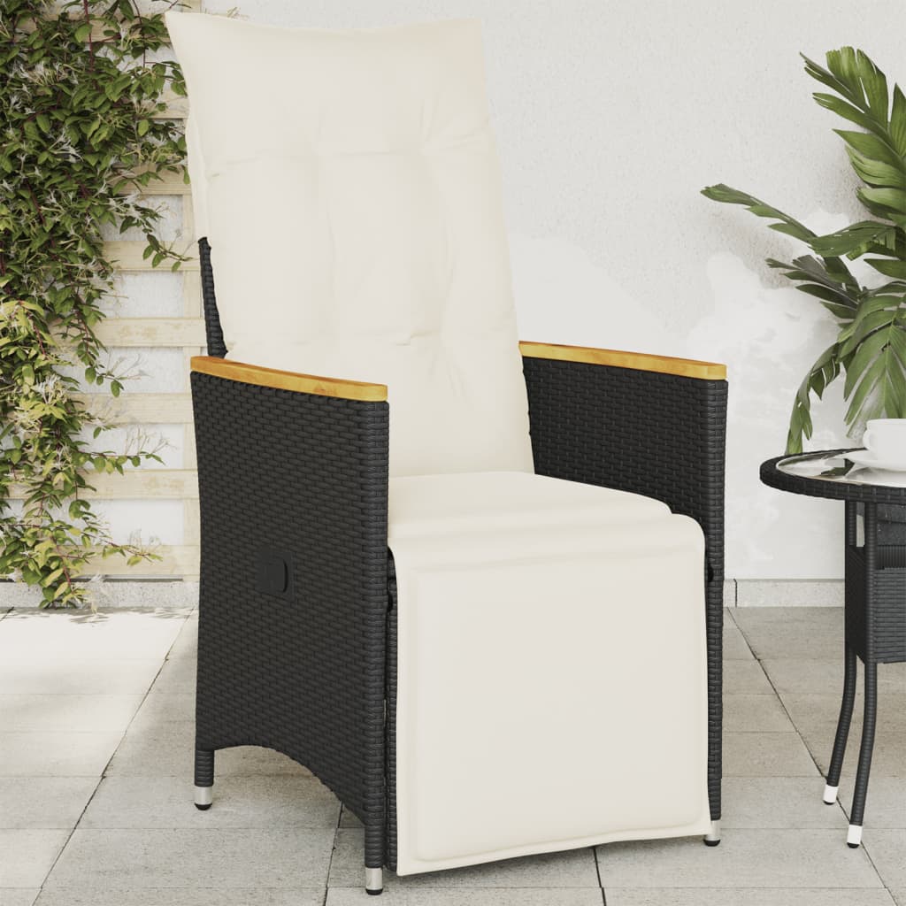 Sedia Reclinabile da Giardino con Cuscini Nera in Polyrattan - homemem39