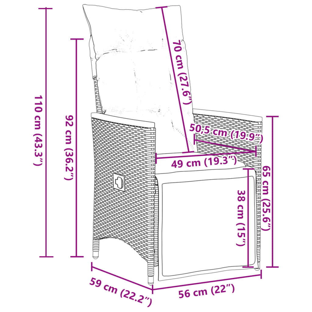 Sedie da Giardino Reclinabili 2 pz e Cuscini Grigio Polyrattan