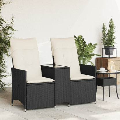 Divano Giardino Reclinabile 2Posti con Tavolino Nero Polyrattan | homemem39
