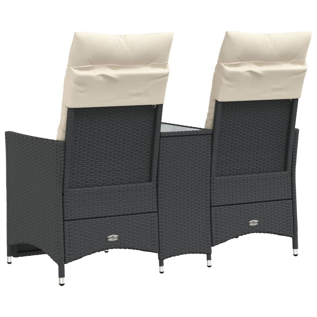 Divano Giardino Reclinabile 2Posti con Tavolino Nero Polyrattan | homemem39