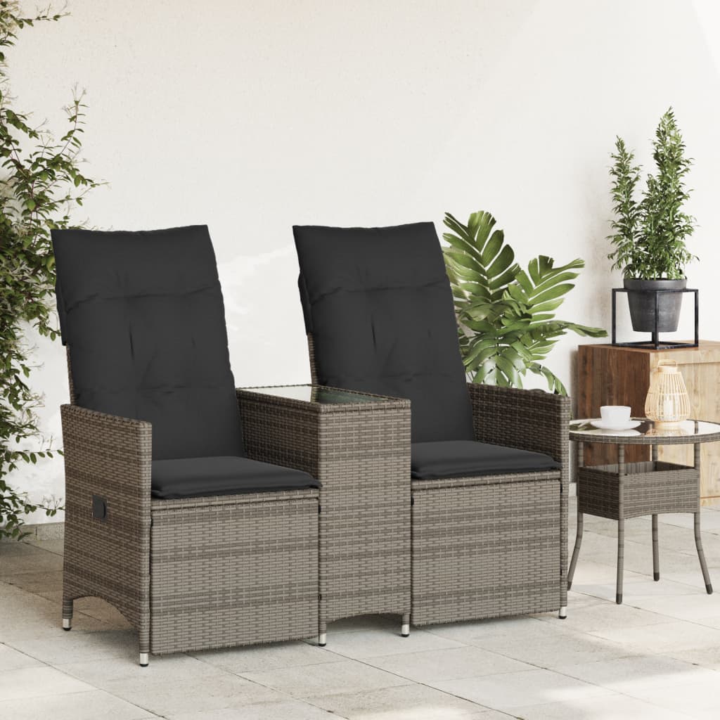 Divano Giardino Reclinabile 2 Posti Tavolino Grigio Polyrattan | homemem39