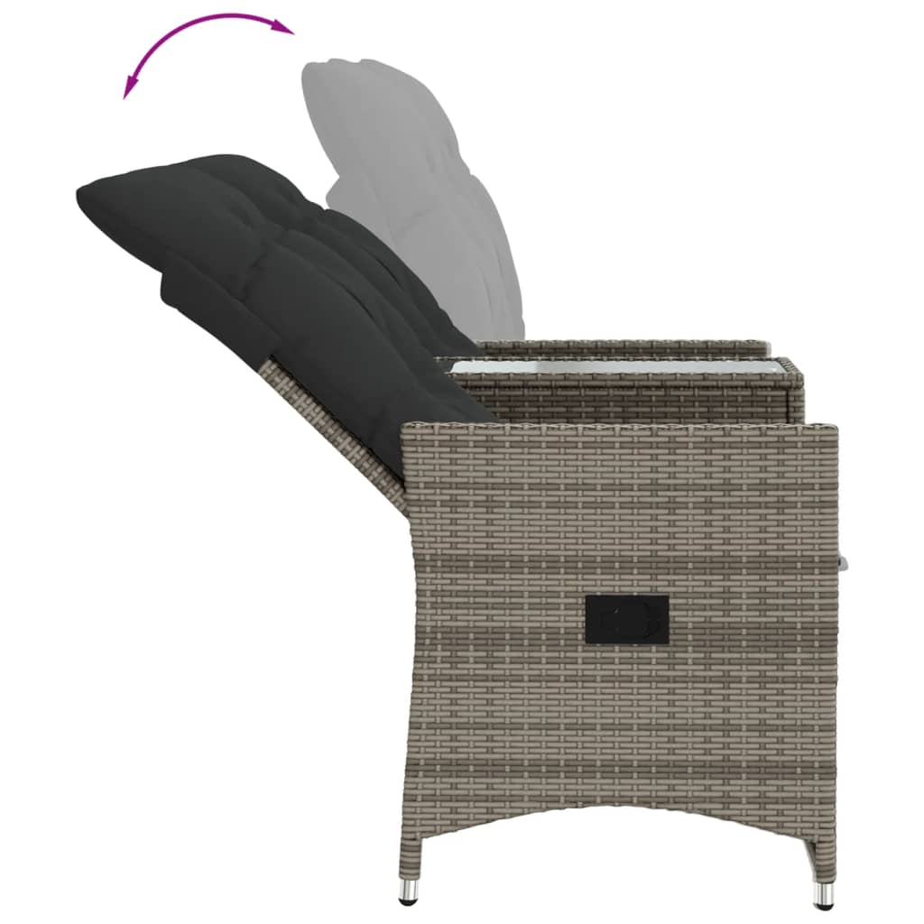 Divano Giardino Reclinabile 2 Posti Tavolino Grigio Polyrattan | homemem39