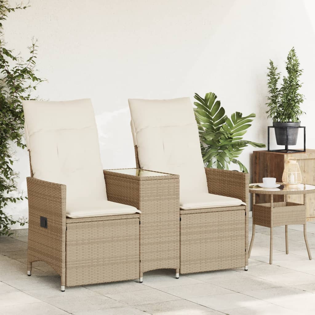 Divano Giardino Reclinabile 2 Posti Tavolino Beige Polyrattan | homemem39