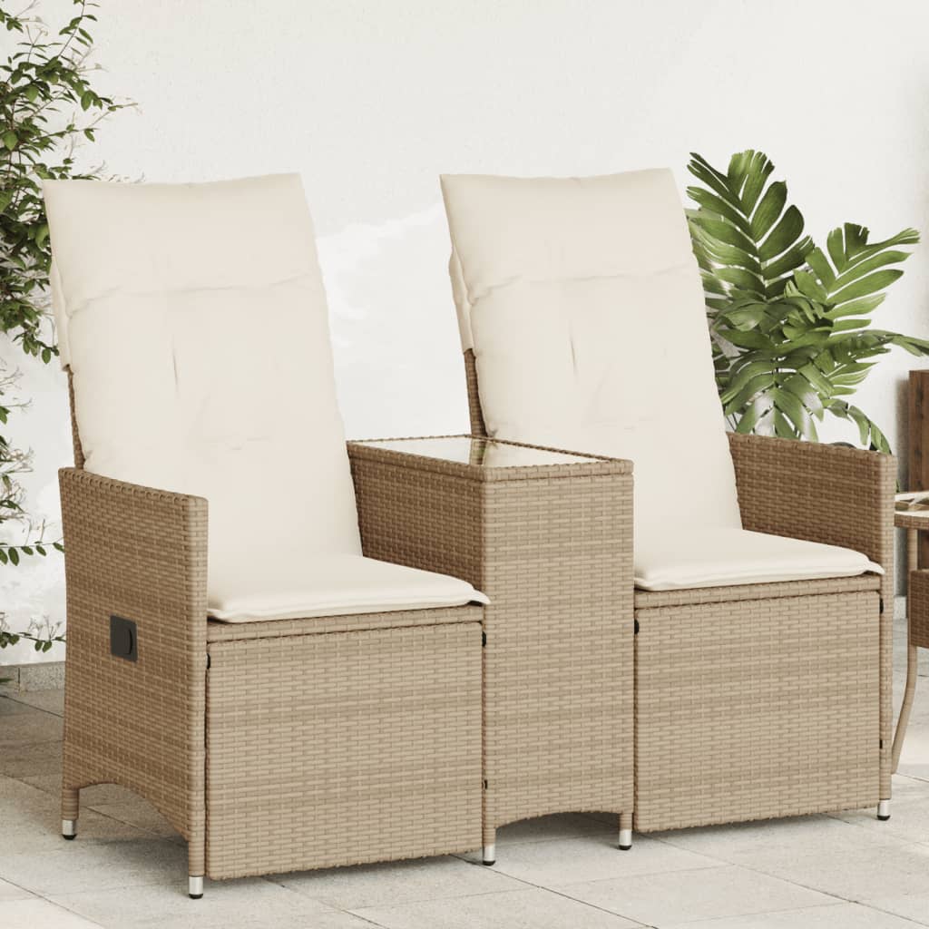Divano Giardino Reclinabile 2 Posti Tavolino Beige Polyrattan | homemem39