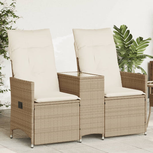 Divano Giardino Reclinabile 2 Posti Tavolino Beige Polyrattan | homemem39