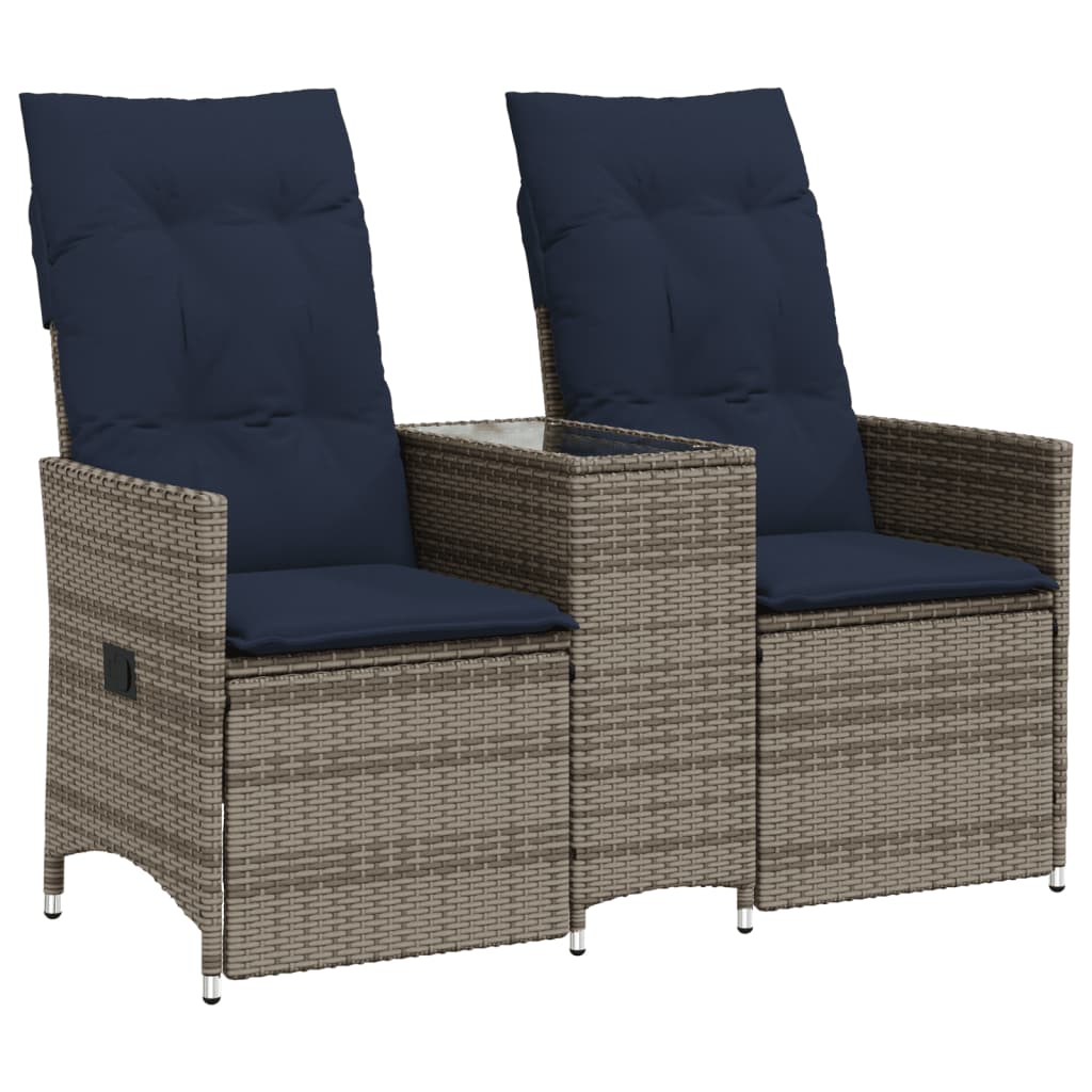 Divano da giardino reclinabile a 2 posti con tavolo grigio in polyrattan | homemem39