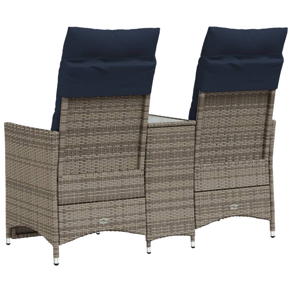Divano da giardino reclinabile a 2 posti con tavolo grigio in polyrattan | homemem39