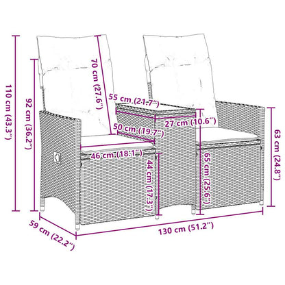 Divano da giardino reclinabile a 2 posti con tavolo grigio in polyrattan | homemem39