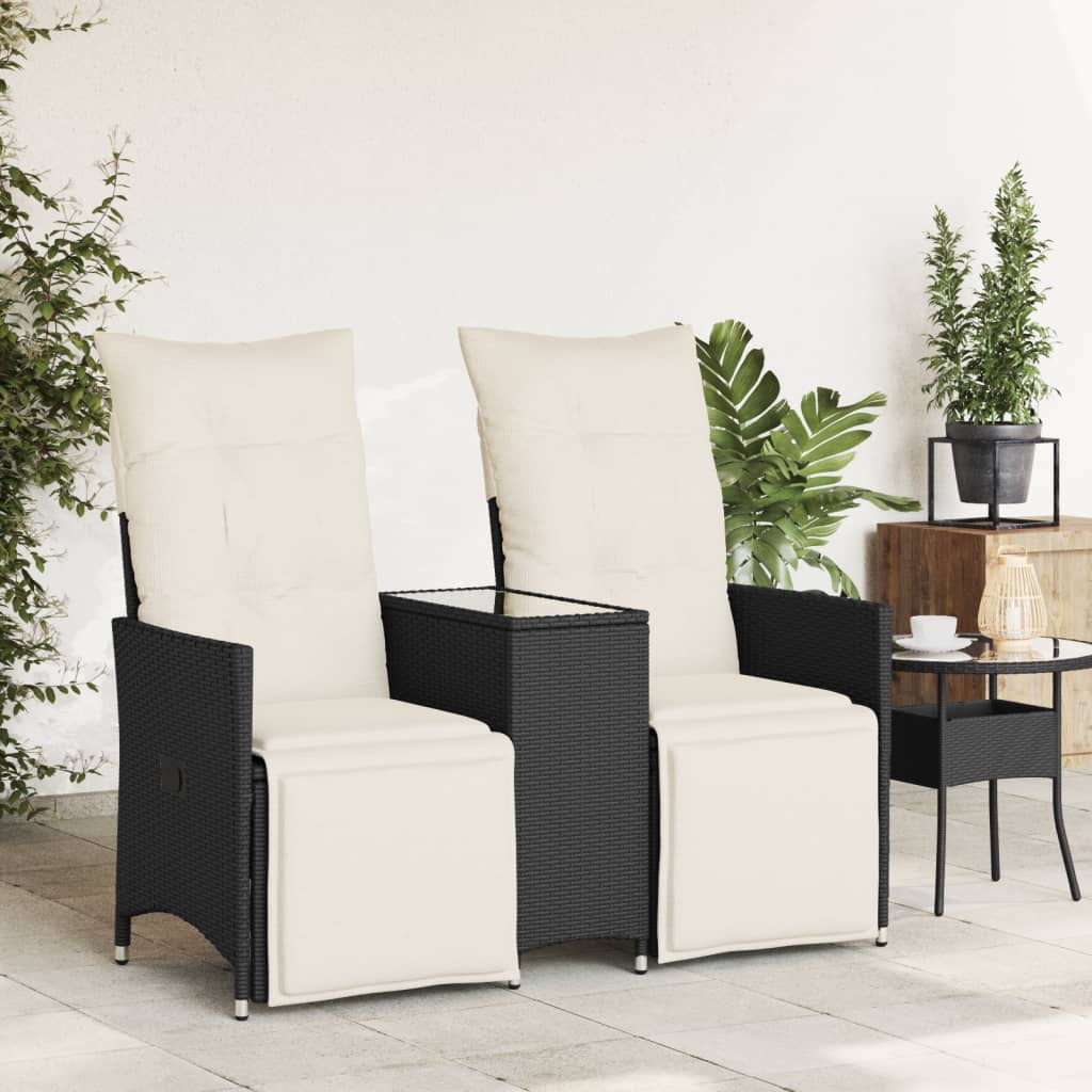 Divano Giardino Reclinabile 2Posti con Tavolino Nero Polyrattan | homemem39