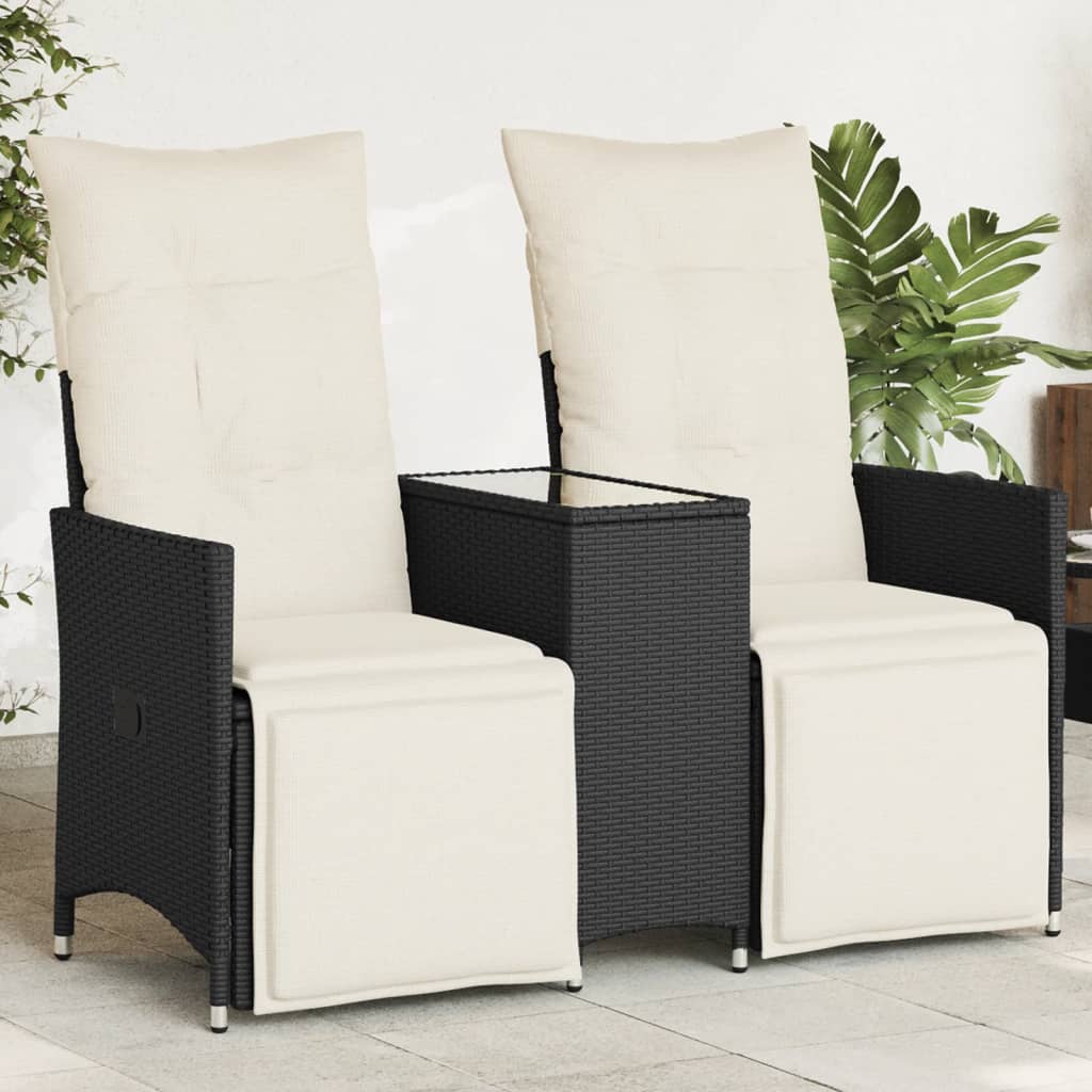 Divano Giardino Reclinabile 2Posti con Tavolino Nero Polyrattan | homemem39