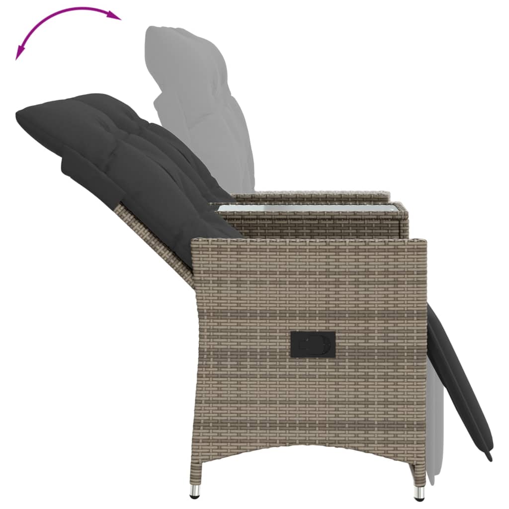 Divano Giardino Reclinabile 2 Posti Tavolino Grigio Polyrattan | homemem39