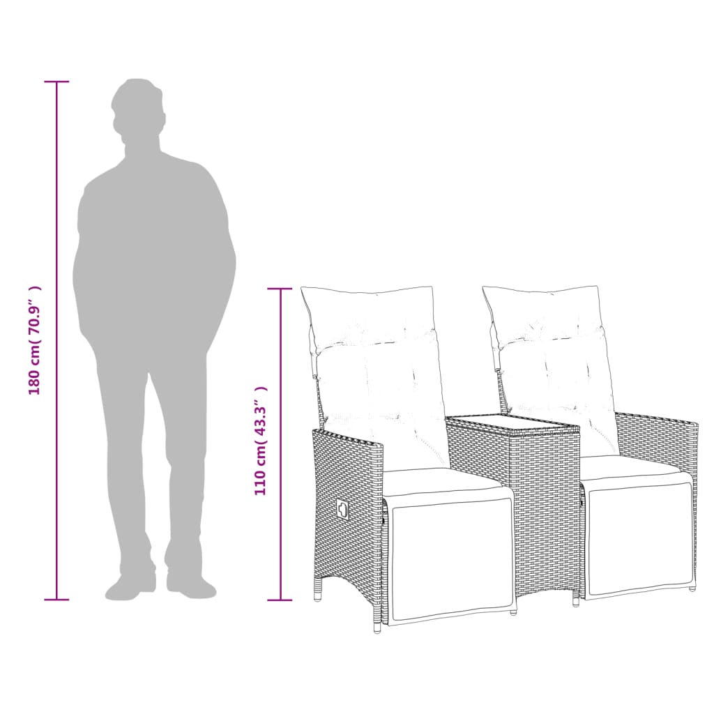 Divano Giardino Reclinabile 2 Posti Tavolino Grigio Polyrattan | homemem39