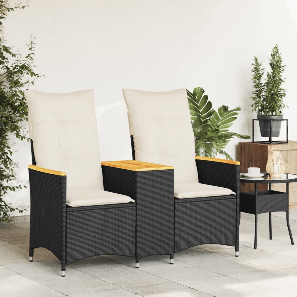 Divano Giardino Reclinabile 2Posti con Tavolino Nero Polyrattan | homemem39