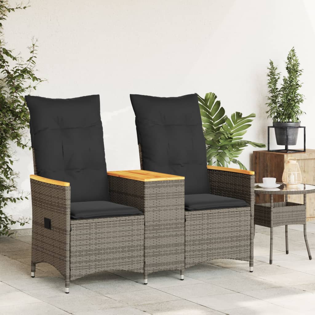 Divano Giardino Reclinabile 2 Posti Tavolino Grigio Polyrattan | homemem39