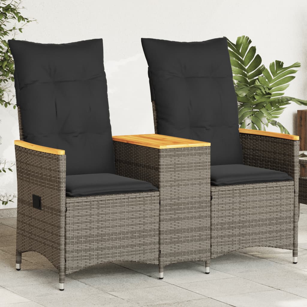 Divano Giardino Reclinabile 2 Posti Tavolino Grigio Polyrattan | homemem39
