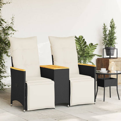Divano Giardino Reclinabile 2Posti con Tavolino Nero Polyrattan | homemem39