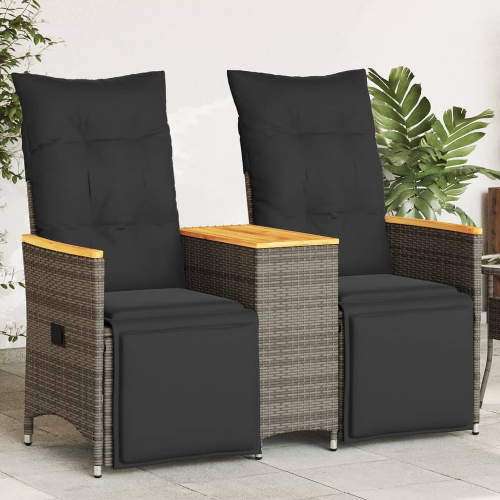 Divano Giardino Reclinabile 2 Posti Tavolino Grigio Polyrattan | homemem39