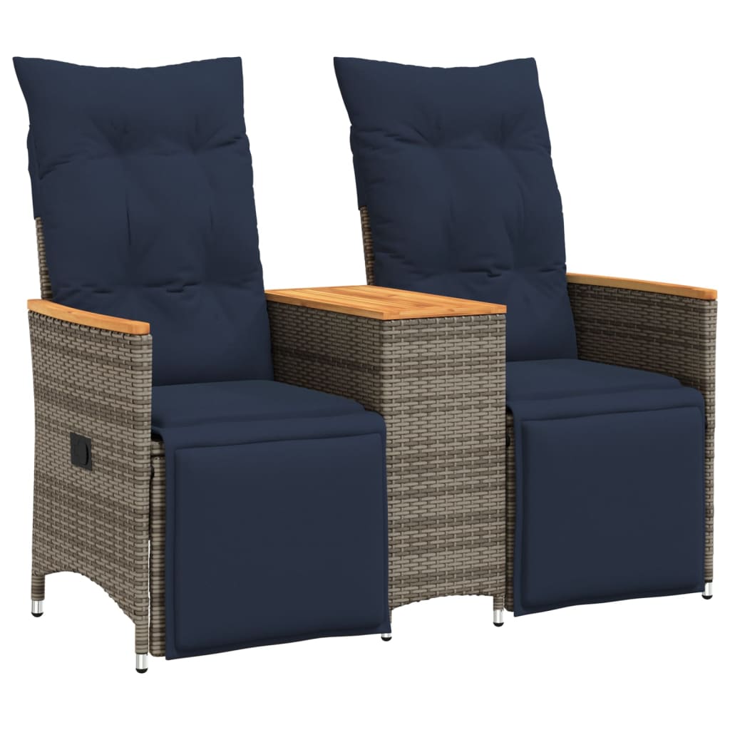 Divano da giardino reclinabile a 2 posti con tavolo grigio in polyrattan | homemem39