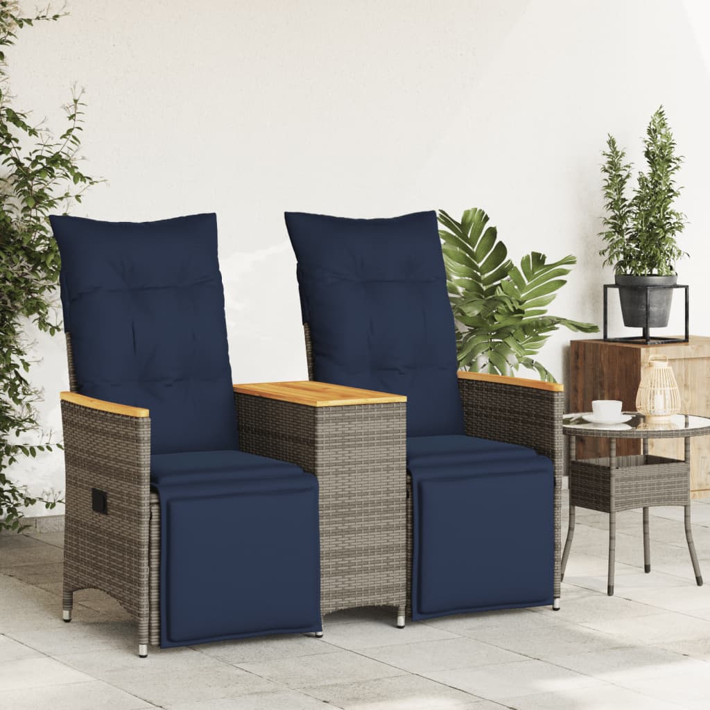Divano da giardino reclinabile a 2 posti con tavolo grigio in polyrattan | homemem39