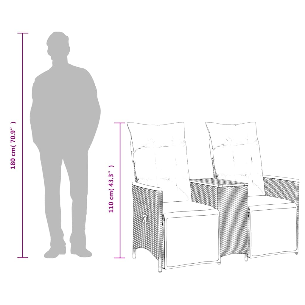 Divano da giardino reclinabile a 2 posti con tavolo grigio in polyrattan | homemem39