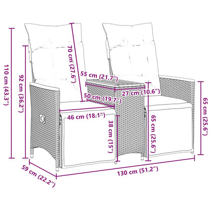 Divano da giardino reclinabile a 2 posti con tavolo grigio in polyrattan | homemem39