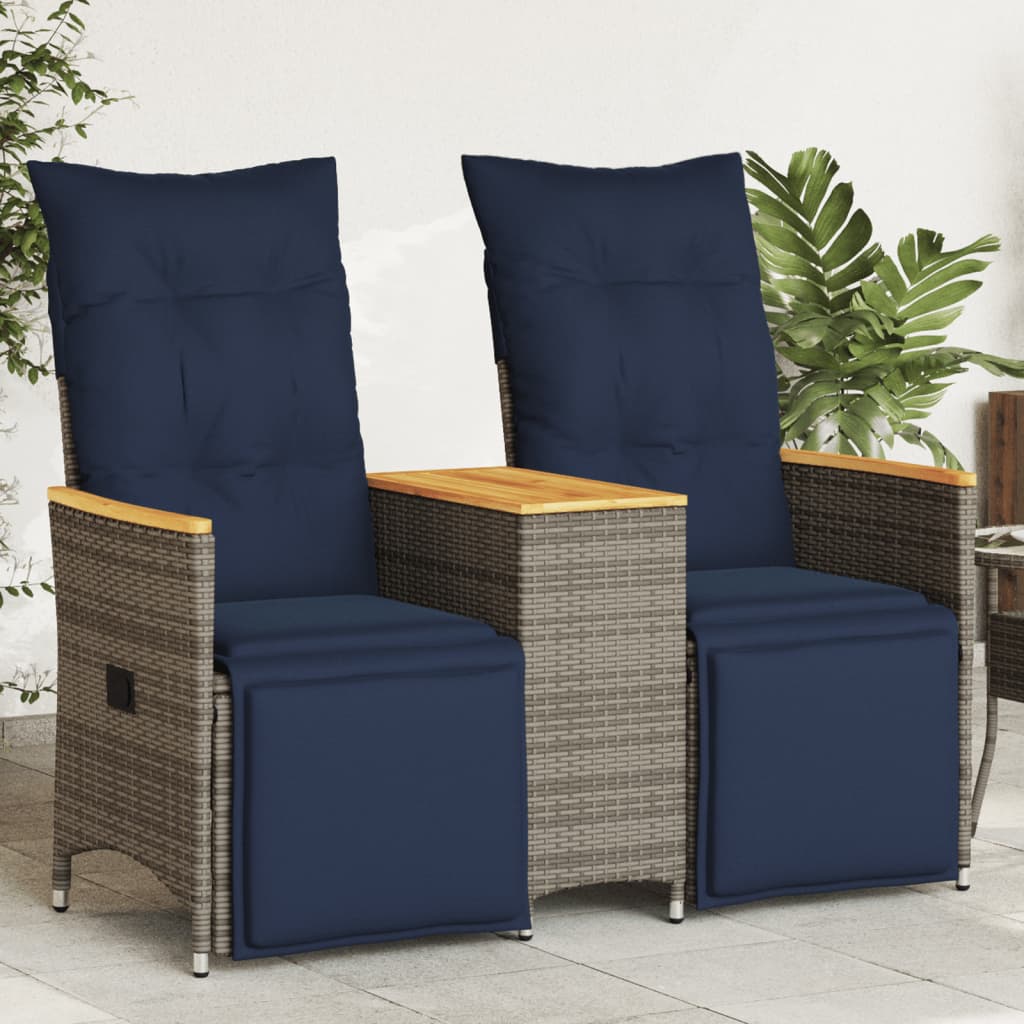 Divano da giardino reclinabile a 2 posti con tavolo grigio in polyrattan | homemem39