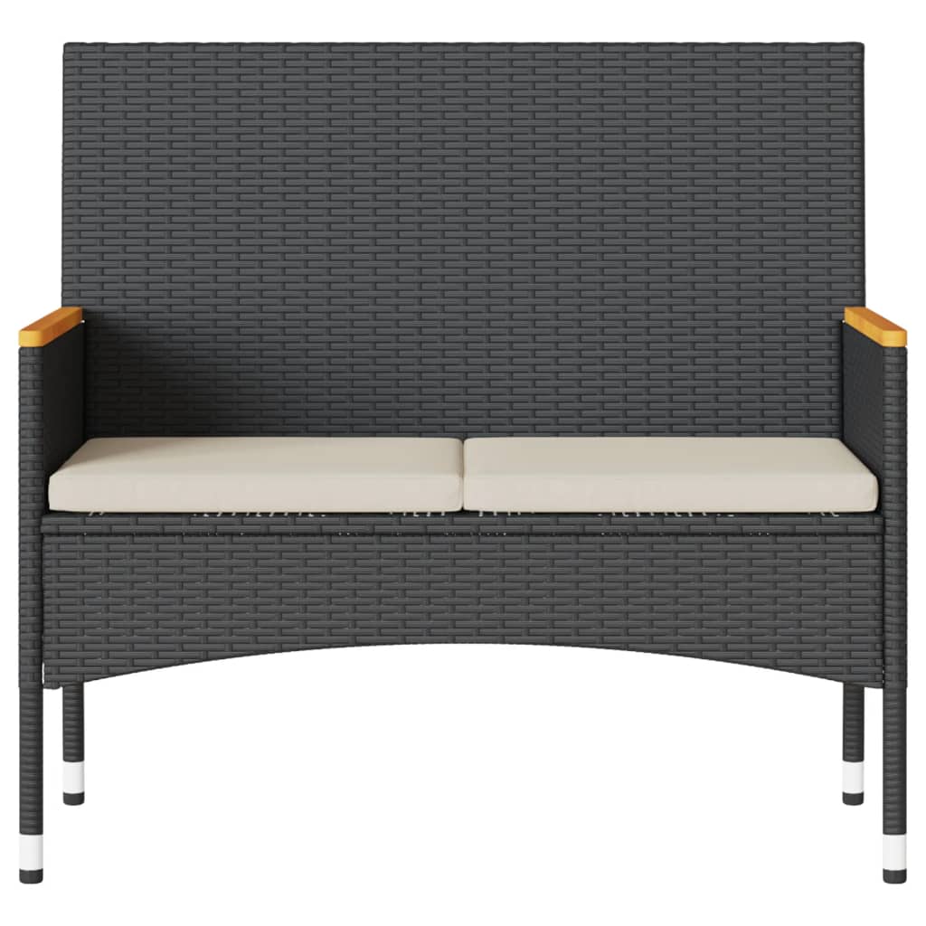 Panca da Giardino a 2 Posti Cuscini e Tavolo Nera in Polyrattan - homemem39