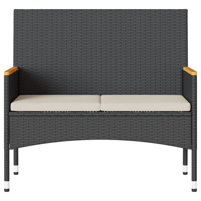 Panca da Giardino a 2 Posti Cuscini e Tavolo Nera in Polyrattan - homemem39