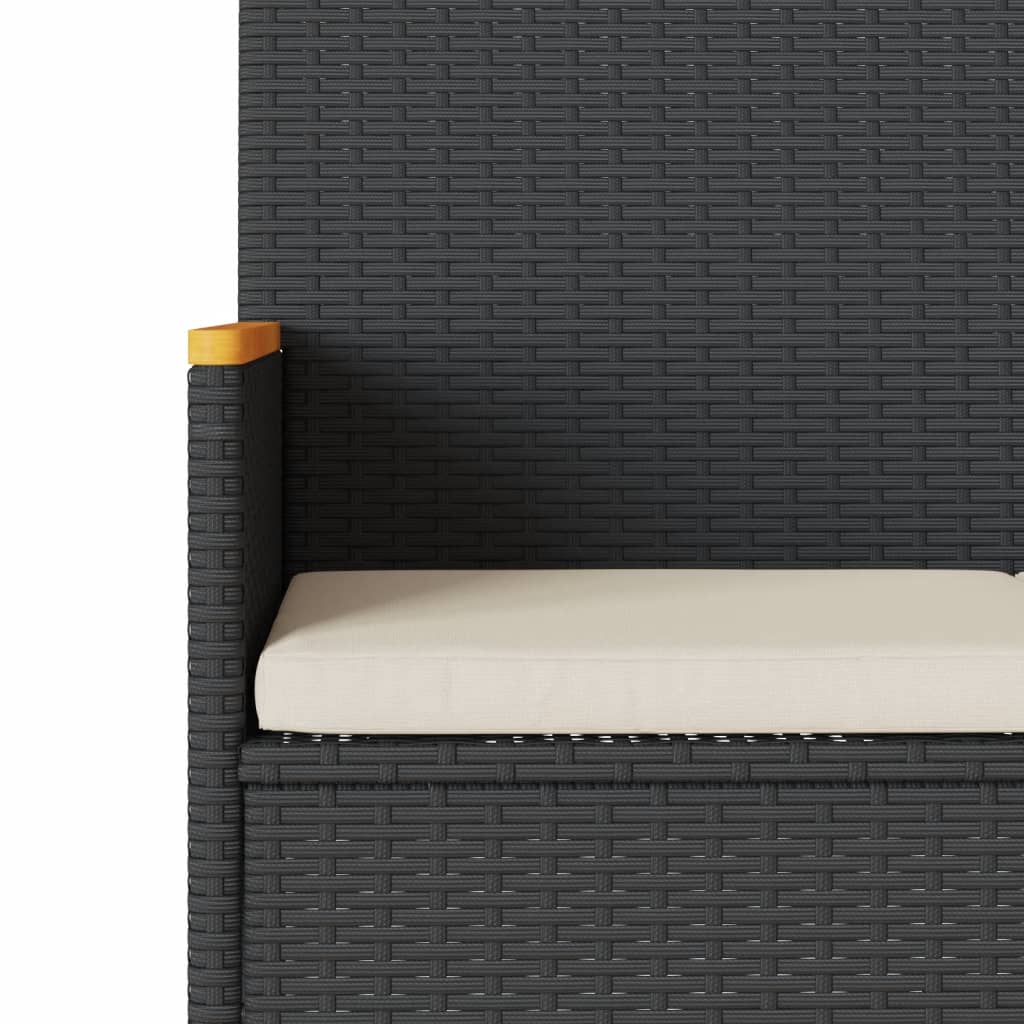 Panca da Giardino a 2 Posti Cuscini e Tavolo Nera in Polyrattan - homemem39