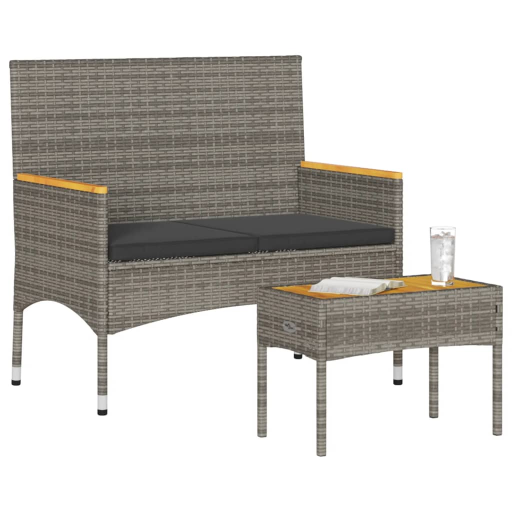 Panca da Giardino a 2 Posti Cuscini e Tavolo Grigia Polyrattan - homemem39
