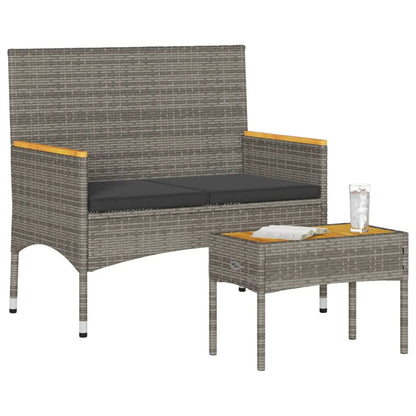 Panca da Giardino a 2 Posti Cuscini e Tavolo Grigia Polyrattan - homemem39
