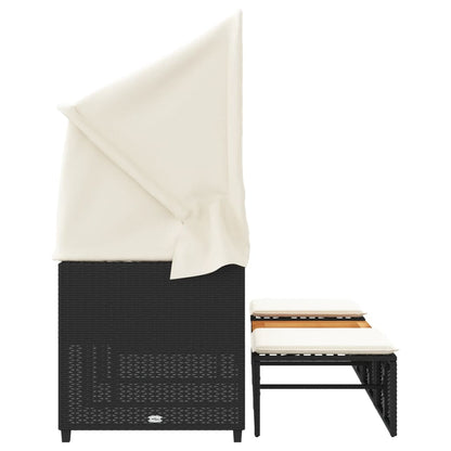 Divano Giardino 3 Posti Baldacchino e Sgabelli Nero Polyrattan | homemem39