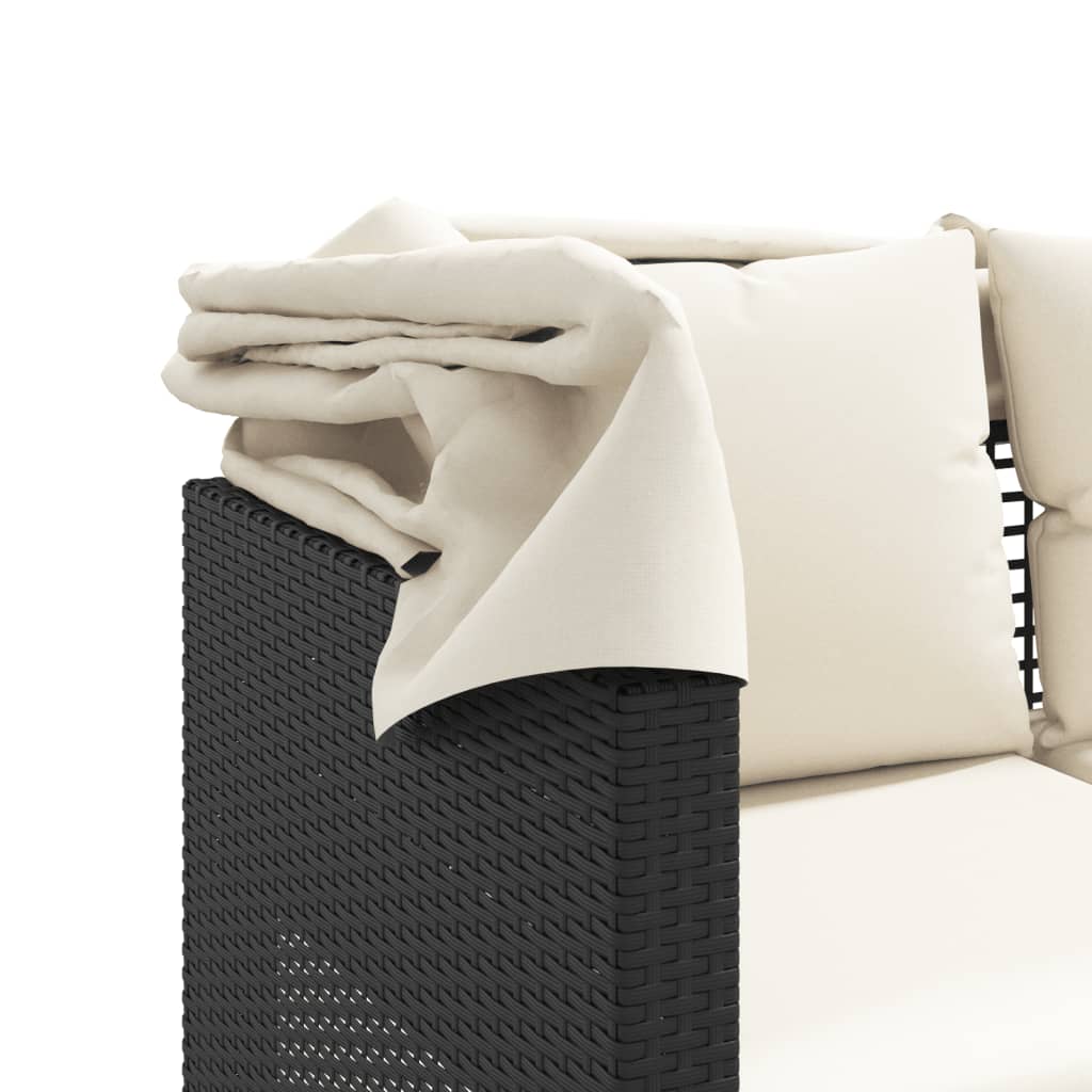 Divano Giardino 3 Posti Baldacchino e Sgabelli Nero Polyrattan | homemem39