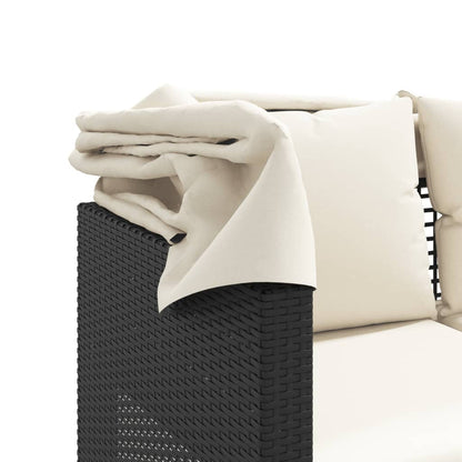 Divano Giardino 3 Posti Baldacchino e Sgabelli Nero Polyrattan | homemem39