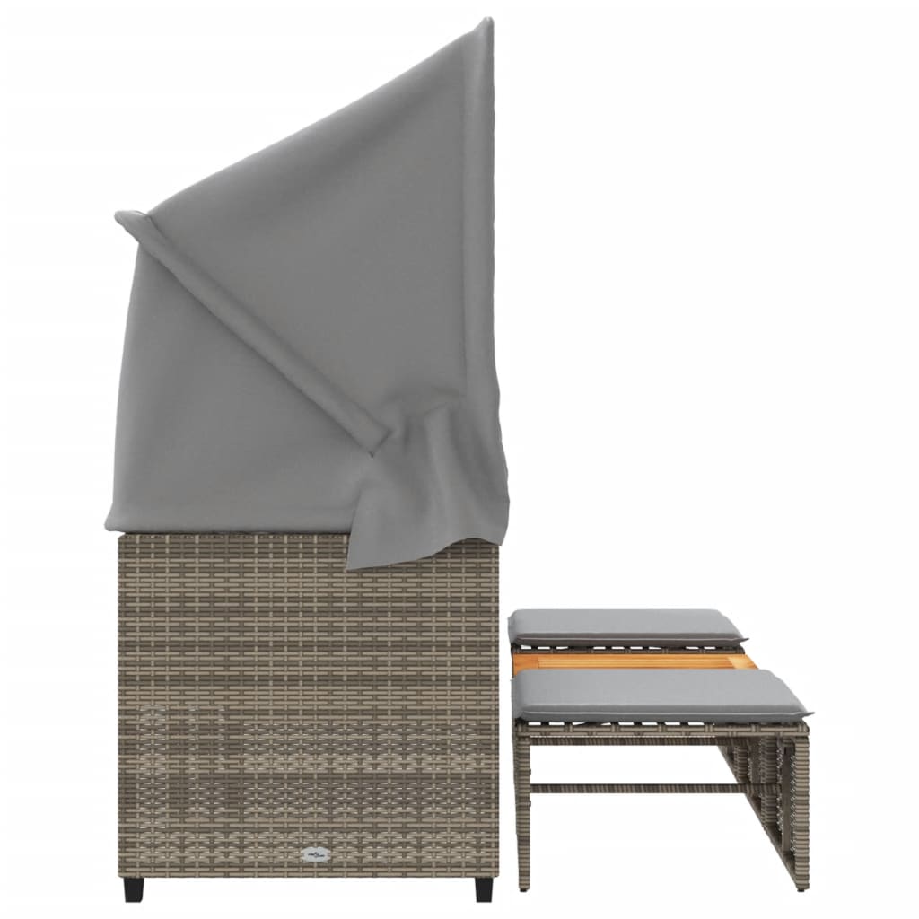 Divano Giardino 3 Posti con Tetto e Sgabelli Grigio Polyrattan | homemem39