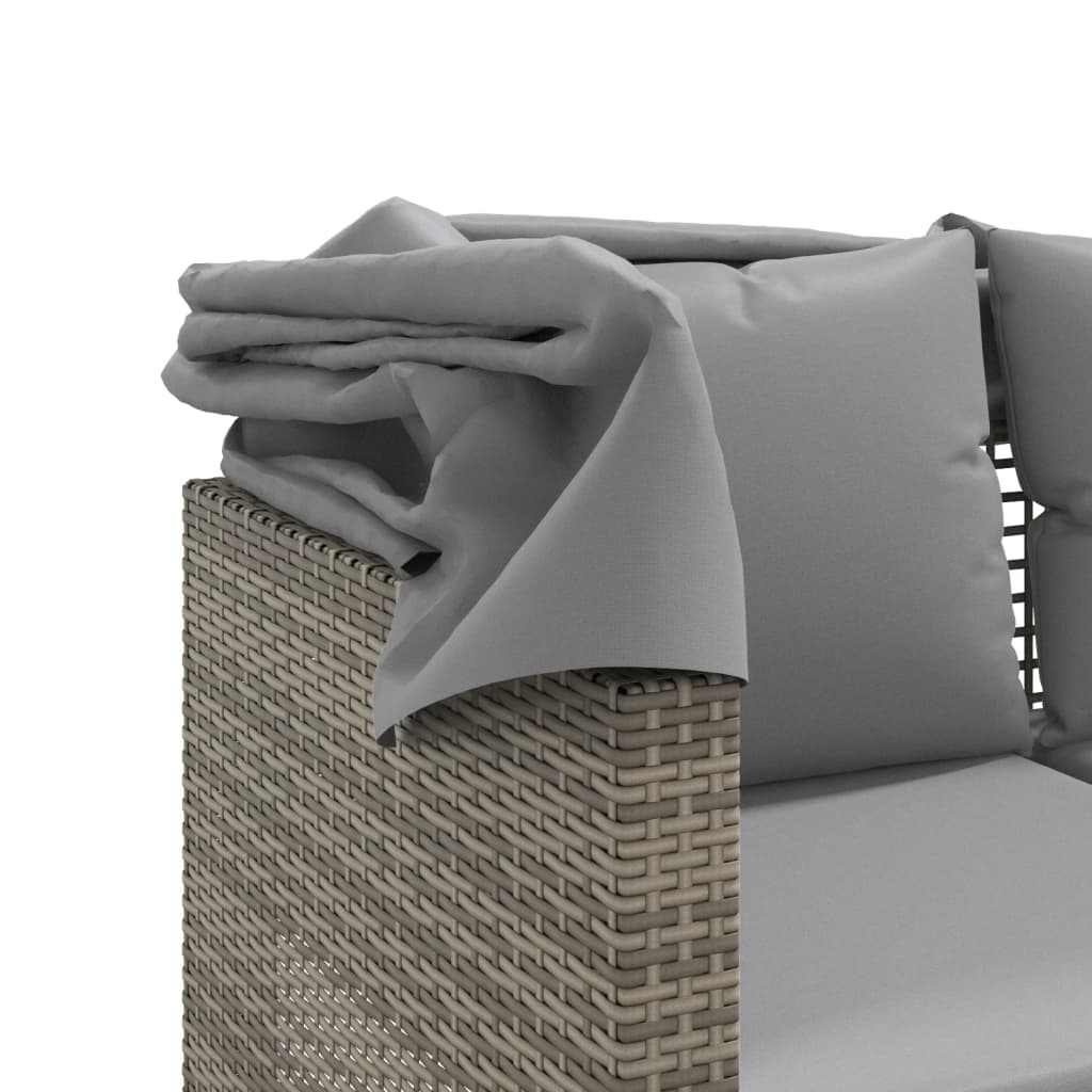 Divano Giardino 3 Posti con Tetto e Sgabelli Grigio Polyrattan | homemem39