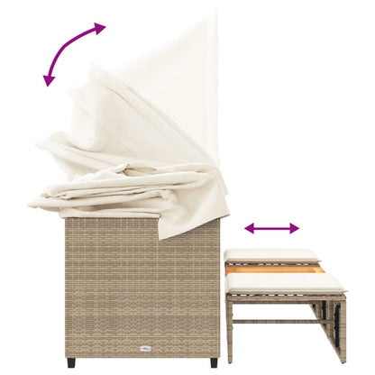 Divano Giardino 3 Posti Baldacchino e Sgabelli Beige Polyrattan | homemem39