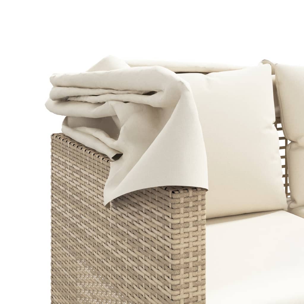 Divano Giardino 3 Posti Baldacchino e Sgabelli Beige Polyrattan | homemem39