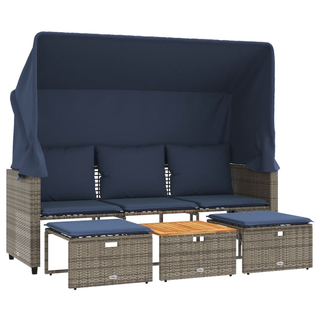 Divano da giardino a 3 posti con baldacchino e sgabelli in Polyrattan Grigio | homemem39