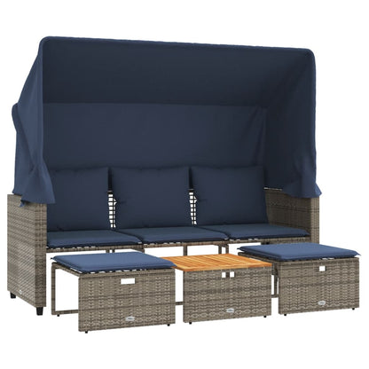 Divano da giardino a 3 posti con baldacchino e sgabelli in Polyrattan Grigio | homemem39