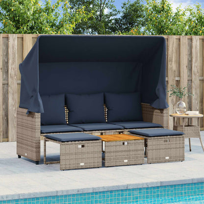 Divano da giardino a 3 posti con baldacchino e sgabelli in Polyrattan Grigio | homemem39