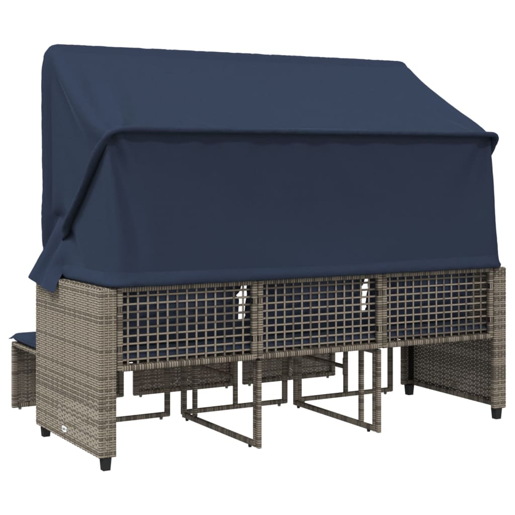 Divano da giardino a 3 posti con baldacchino e sgabelli in Polyrattan Grigio | homemem39