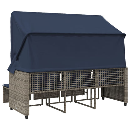 Divano da giardino a 3 posti con baldacchino e sgabelli in Polyrattan Grigio | homemem39