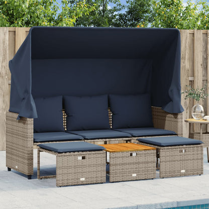 Divano da giardino a 3 posti con baldacchino e sgabelli in Polyrattan Grigio | homemem39