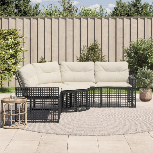 Divano da Giardino a L con Cuscini e Pouf Nero in Polyrattan | homemem39