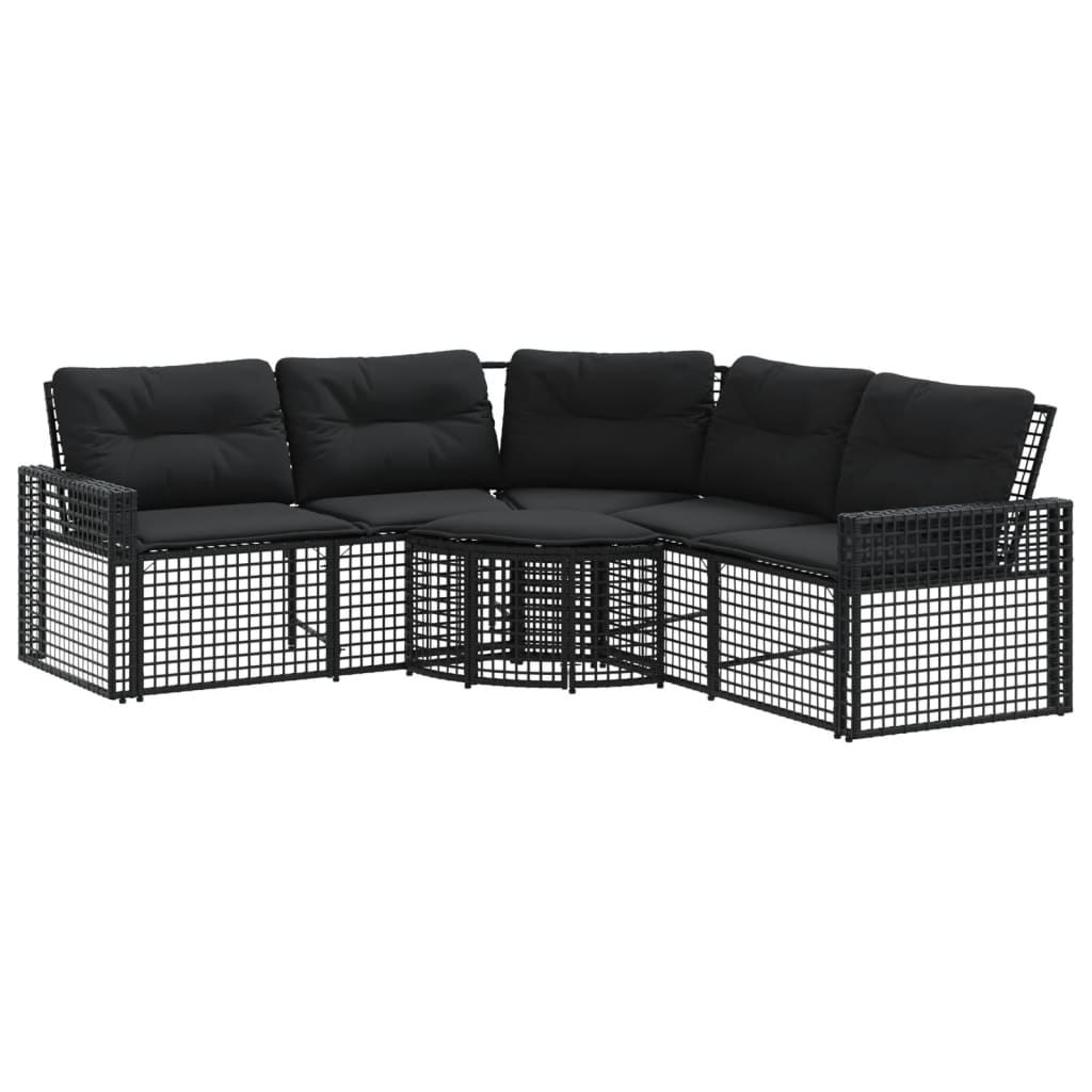 Divano da Giardino a L con Cuscini e Pouf Nero in Polyrattan | homemem39