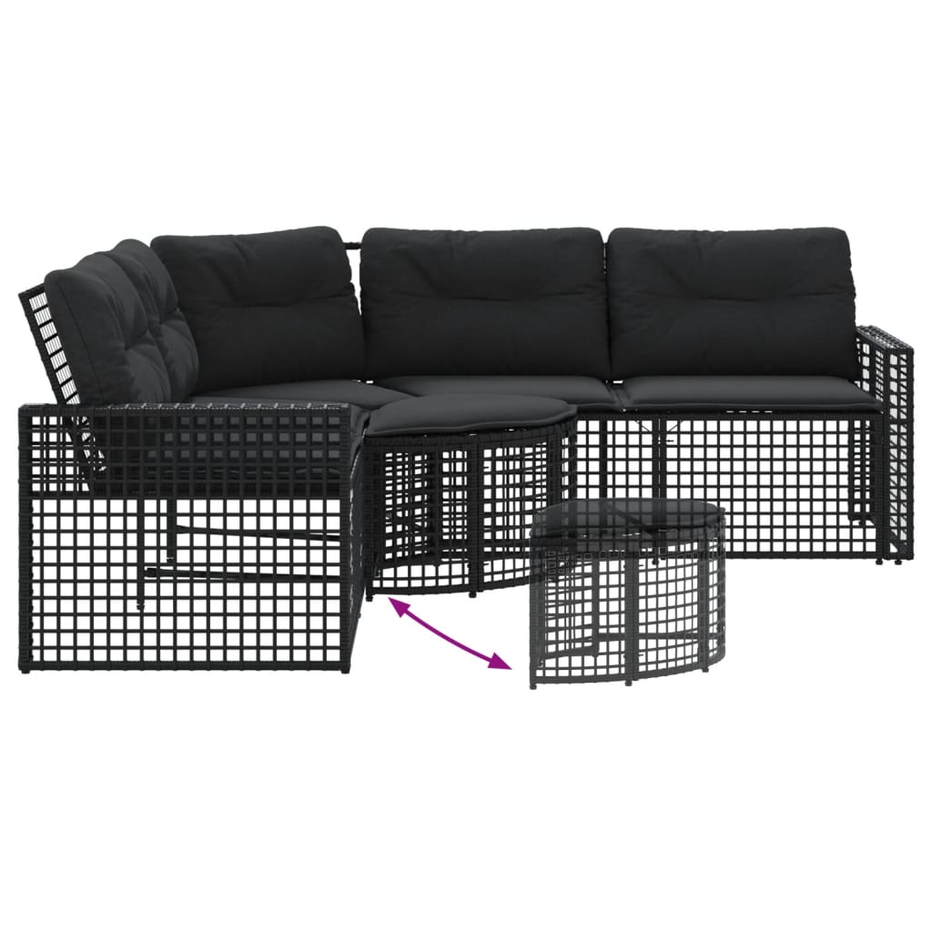 Divano da Giardino a L con Cuscini e Pouf Nero in Polyrattan | homemem39