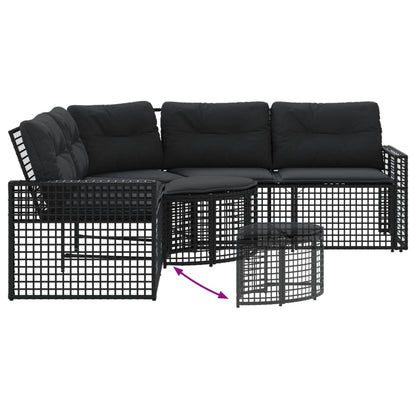Divano da Giardino a L con Cuscini e Pouf Nero in Polyrattan | homemem39